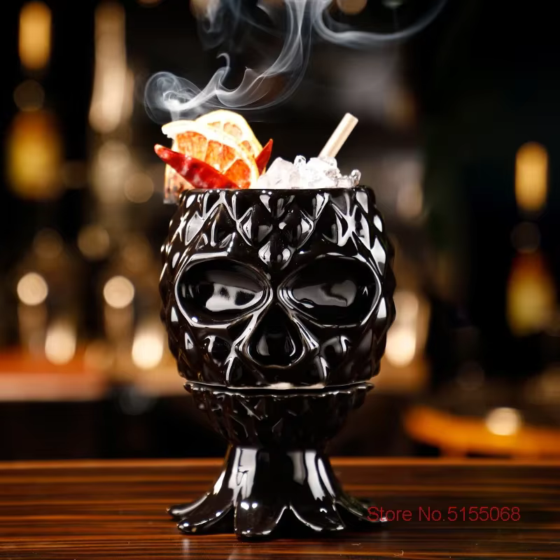 Black Octopus TIKI Mug Ceramic Cocktail Glass Beach Party Drinking Cup Wineglass Cool Skull Pineapple Smoothie Juice Container - Image 5