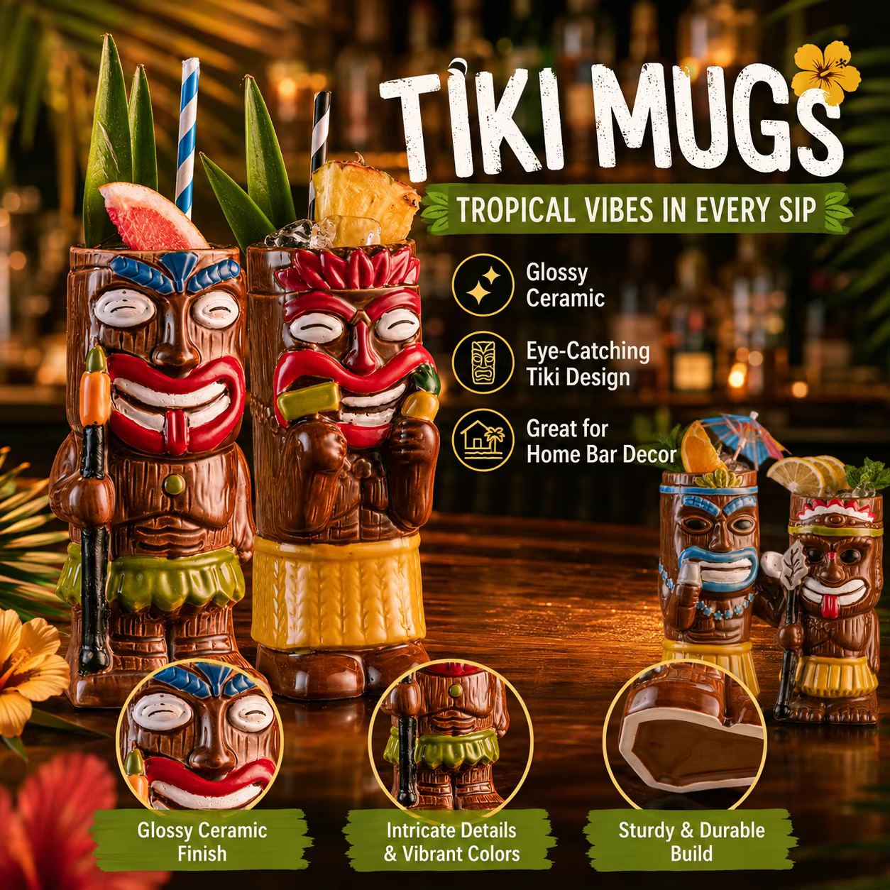 1 pc Tiki cocktail glass, Hawaiian ceramic drinking mug; suitable for bars, clubs, and restaurants—a fun, creative gift. - Image 2