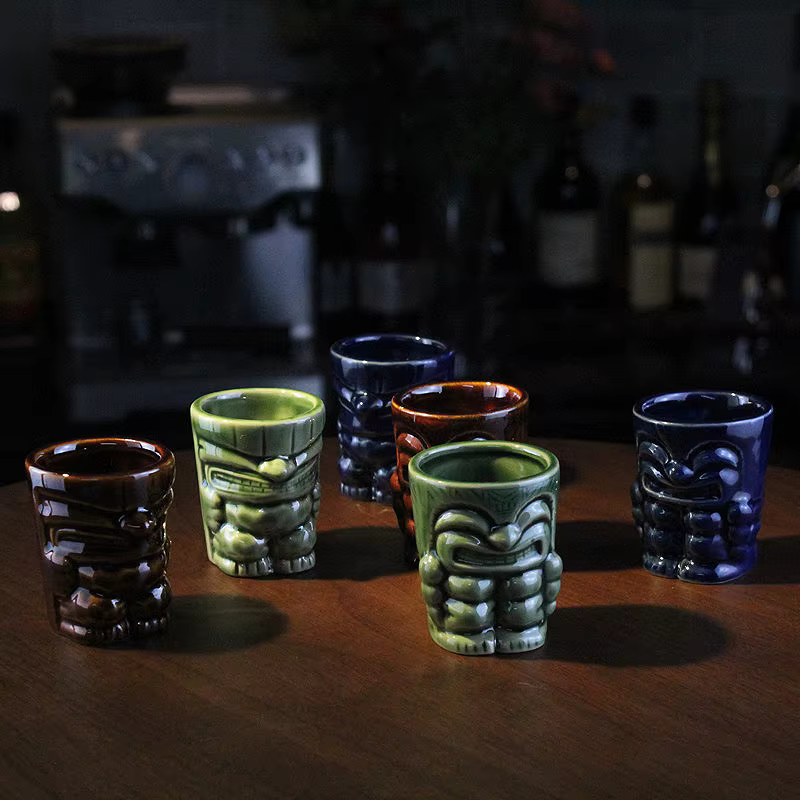 Creative Ceramic Cup Mini Cup Totem Cup Party Beer Beverage Tiki Mug Wine Cups Bar Tools Mask Mug Beverage Mug Halloween Gift