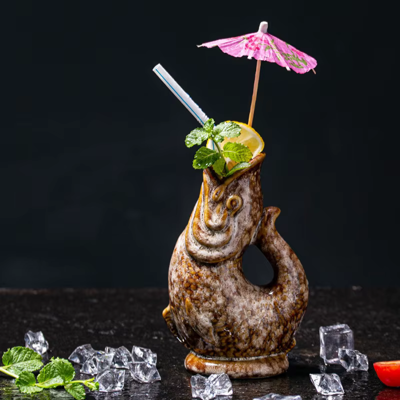 Personalized Hawaiian Cocktail Mug Creative Bar TIKI Cup Creative Ceramic Cup Tiki Cup Bar Big-mouthed Fish Mug Fish-shaped Cups - Image 3