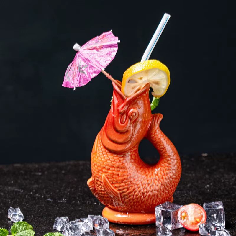 Personalized Hawaiian Cocktail Mug Creative Bar TIKI Cup Creative Ceramic Cup Tiki Cup Bar Big-mouthed Fish Mug Fish-shaped Cups - Image 2