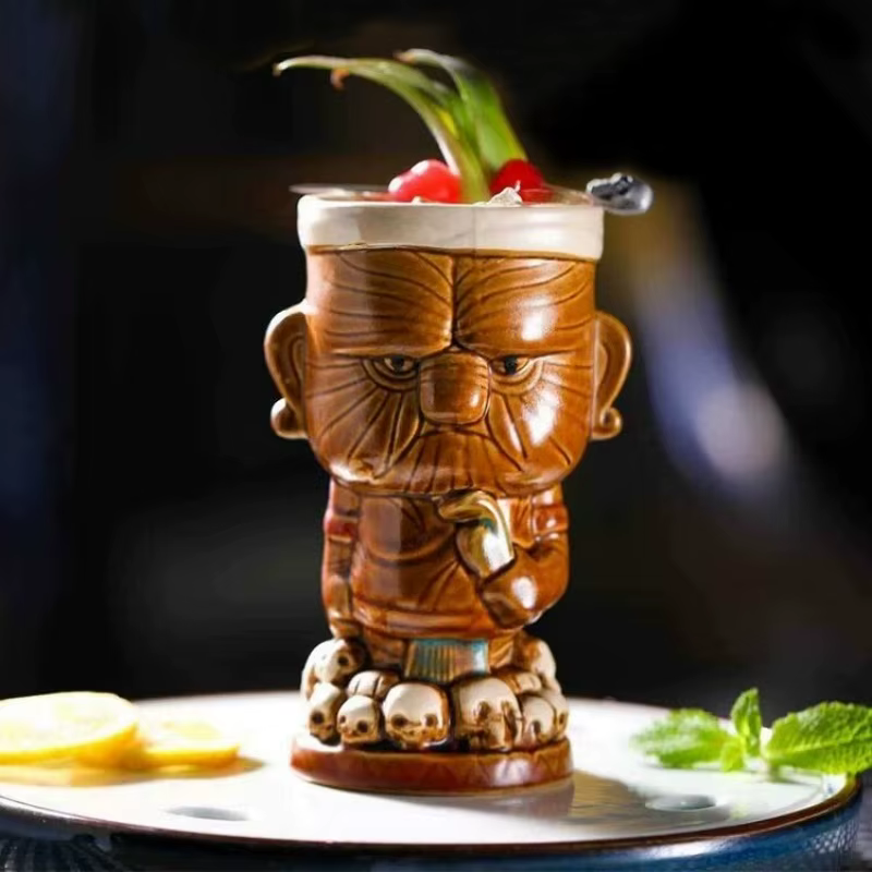 520ml Ceramic Tiki Mug Creative Porcelain Beer Wine Mug Cup Bar Tool