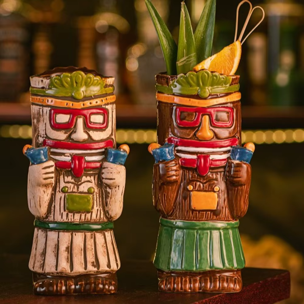 Creative Vintage Hawaiian Cocktail Cup Funny Novelty Ceramic Tiki Mug Ethnic Style Statue Model Beach Theme Mug Home