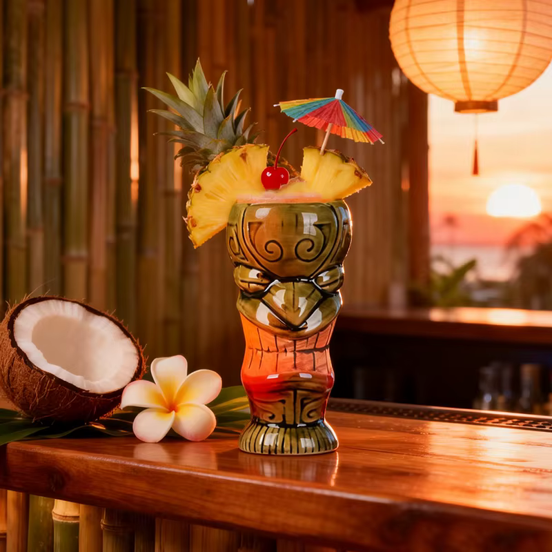Ceramic Tiki Mugs Tiki Cocktail Cup Food Grade Beer Drinking Cup Handcrafted Cocktail Cups for Tropical Drinks, Bar & Home Decor - Image 4