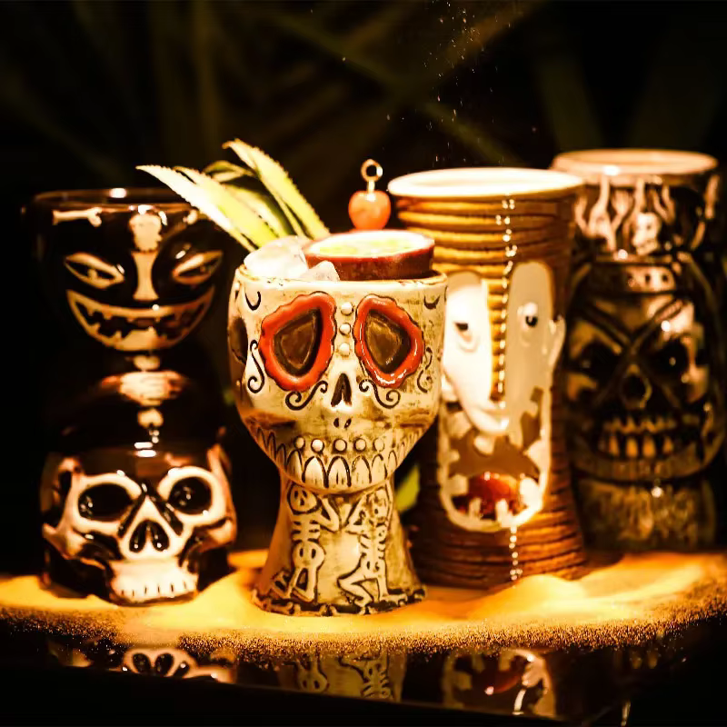 Hawaii Ceramic Tiki Mug Creative Cocktail Cup Easter Island Tiki Mugs Halloween Gift for Bar Tool