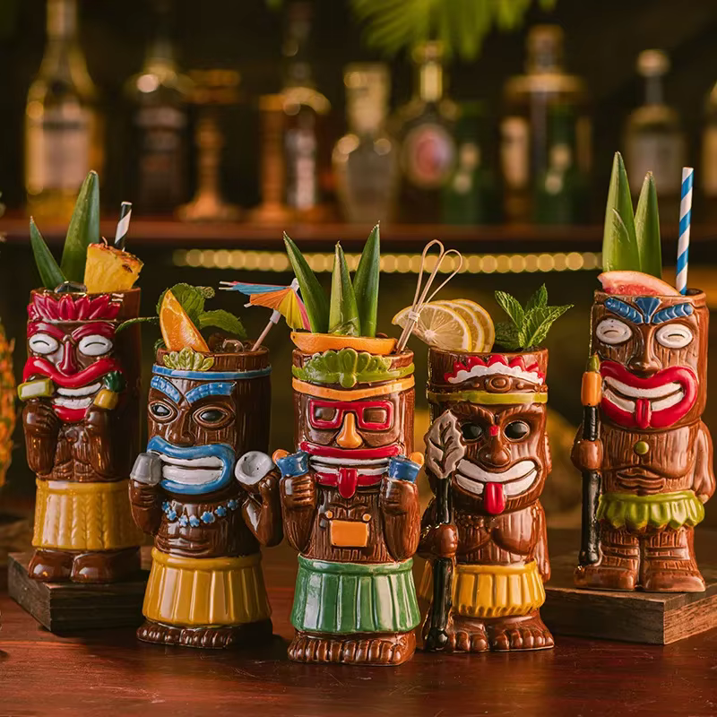 Hawaiian Tiki Mug Figurines Creative Cocktail Ceramic Cup Bar Glass Wine Special Adjustment Cup Home Decoration Small Ornament