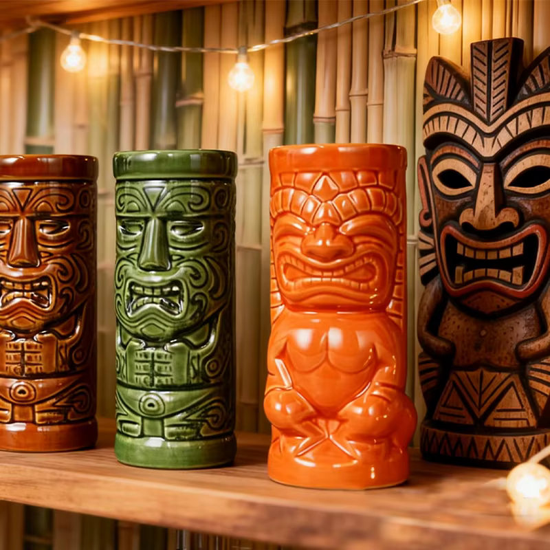 Ceramic Tiki Mugs Tiki Cocktail Cup Food Grade Beer Drinking Cup Handcrafted Cocktail Cups for Tropical Drinks, Bar & Home Decor - Image 5