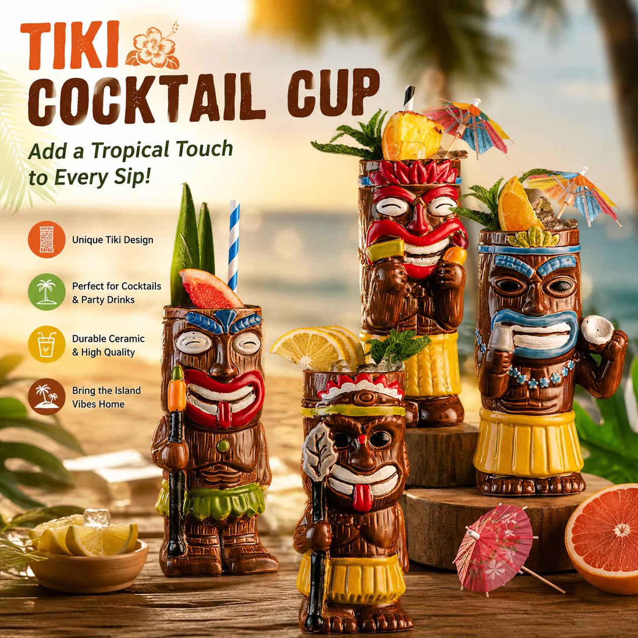 1 pc Tiki cocktail glass, Hawaiian ceramic drinking mug; suitable for bars, clubs, and restaurants—a fun, creative gift. - Image 3