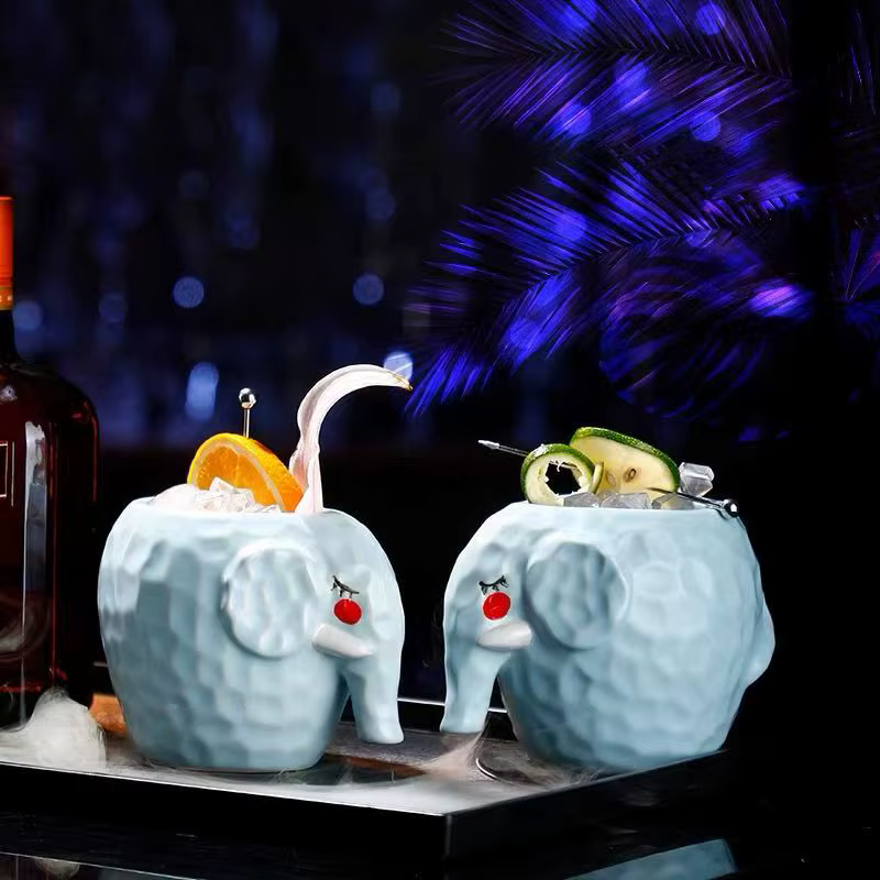 Ceramic Mug Elephant Shape Tiki Mug Cute Exotic Cocktail Glasses for Bar Mai Tai, Punch, Pina Colada, and Tropical Drinks Tiki