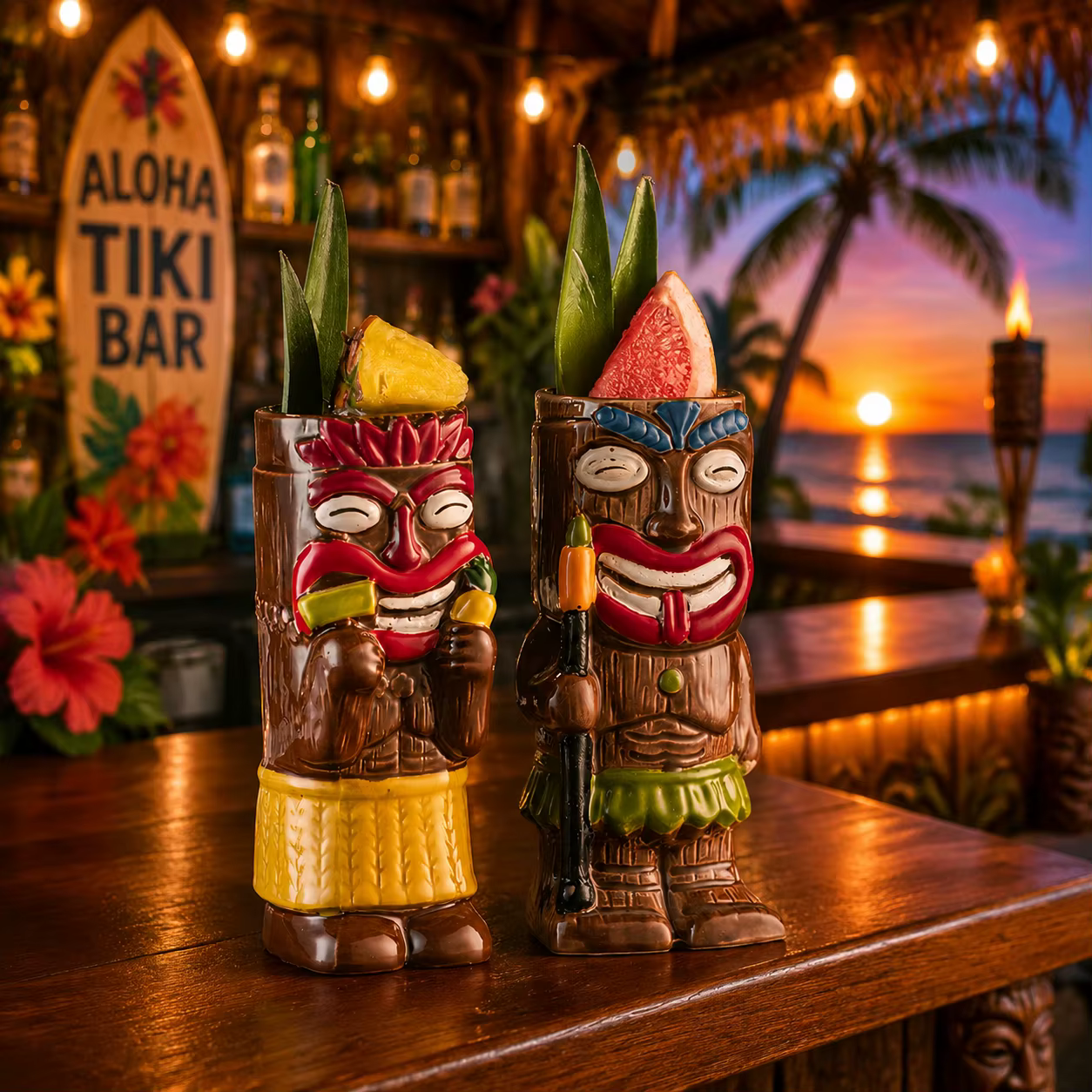 Creative Hawaiian Tiki Mug Ceramic Cocktail Glass, Unique Bar Cup for Specialty Drinks, Home Decor Ornament