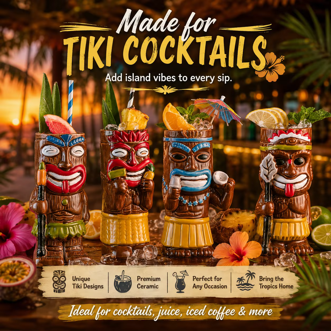 1 pc Tiki cocktail glass, Hawaiian ceramic drinking mug; suitable for bars, clubs, and restaurants—a fun, creative gift. - Image 4